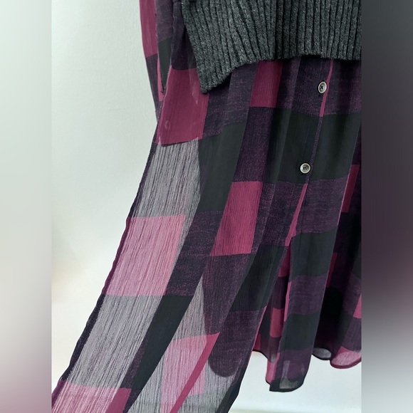 Rock & Republic Dress Sweater Faux Layered Sheer Bottom Buffalo Plaid Size Large - Picture 5 of 9